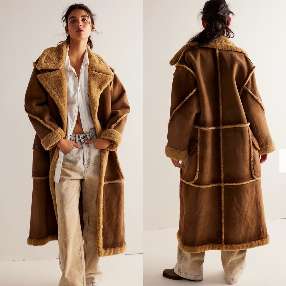 Free People Brown Reversible Shearling Long Coat